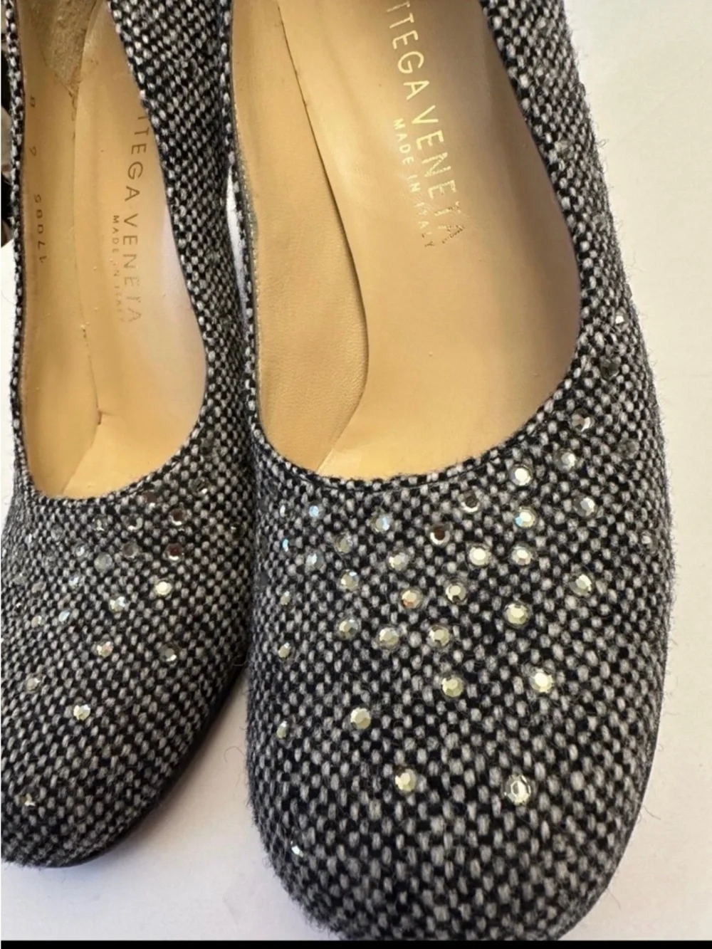 Bottega Veneta heels*Studded Tweed Block Heel Pumps - Black & White*Sz 6*VTG*